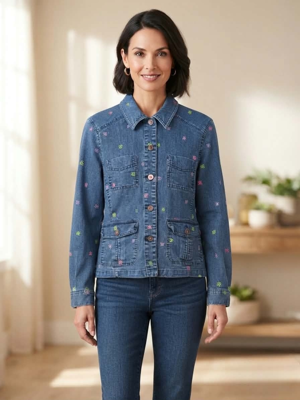 Alfred Dunner Embroidered Denim Utility Jacket Size 6P